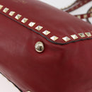 VALENTINO Rock Studs Hand Bag Leather 2way Red Gold Auth BA12287-17