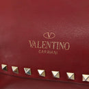 VALENTINO Rock Studs Hand Bag Leather 2way Red Gold Auth BA12287-18