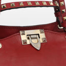 VALENTINO Rock Studs Hand Bag Leather 2way Red Gold Auth BA12287-19