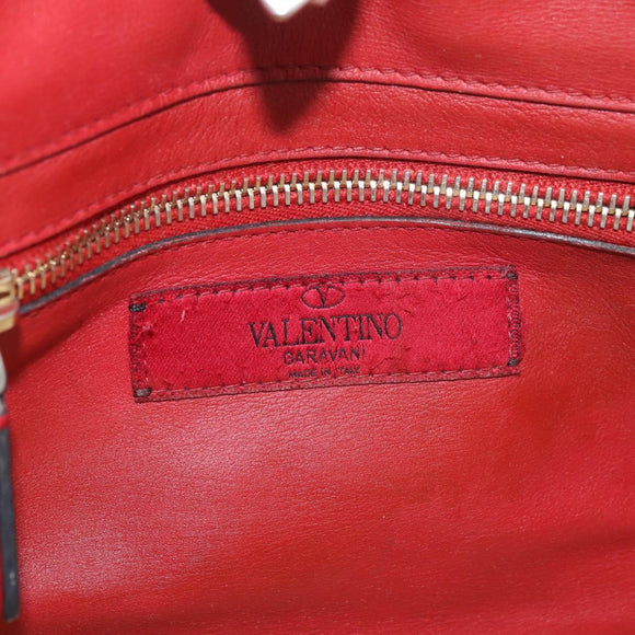 VALENTINO Rock Studs Hand Bag Leather 2way Red Gold Auth BA12287