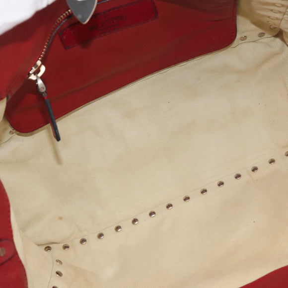VALENTINO Rock Studs Hand Bag Leather 2way Red Gold Auth BA12287