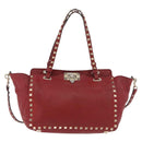 VALENTINO Rock Studs Hand Bag Leather 2way Red Gold Auth BA12287-13