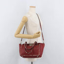 VALENTINO Rock Studs Hand Bag Leather 2way Red Gold Auth BA12287-25