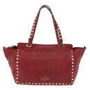 VALENTINO Rock Studs Hand Bag Leather 2way Red Gold Auth BA12287-2