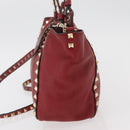 VALENTINO Rock Studs Hand Bag Leather 2way Red Gold Auth BA12287-3