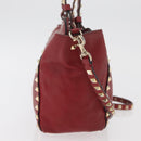 VALENTINO Rock Studs Hand Bag Leather 2way Red Gold Auth BA12287-4