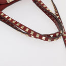 VALENTINO Rock Studs Hand Bag Leather 2way Red Gold Auth BA12287-7