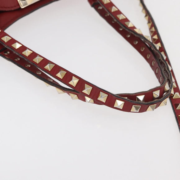 VALENTINO Rock Studs Hand Bag Leather 2way Red Gold Auth BA12287