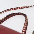 VALENTINO Rock Studs Hand Bag Leather 2way Red Gold Auth BA12287-8