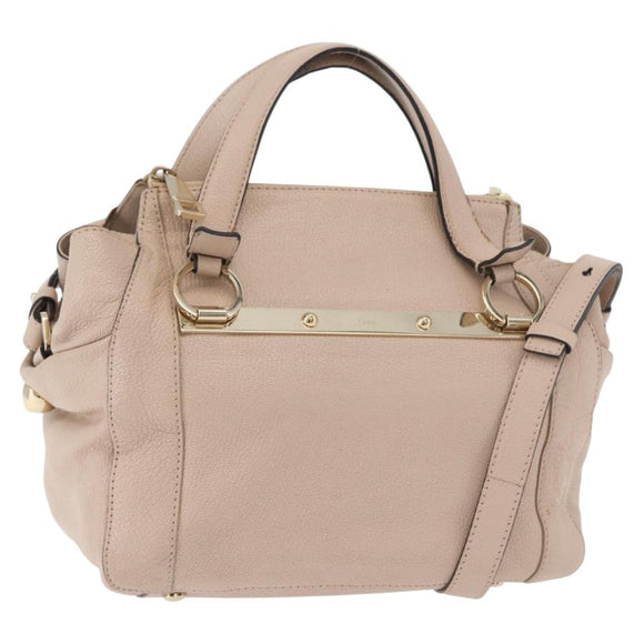 Chloe Hand Bag Leather 2way Beige Gold Auth BA12288A