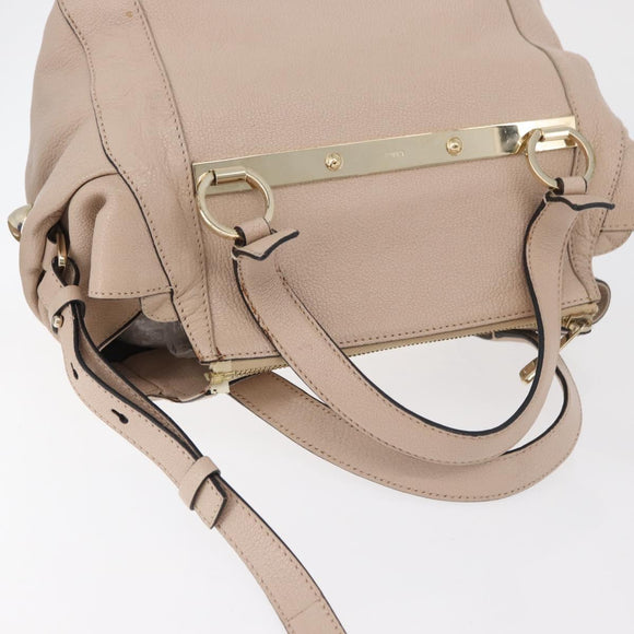 Chloe Hand Bag Leather 2way Beige Gold Auth BA12288A