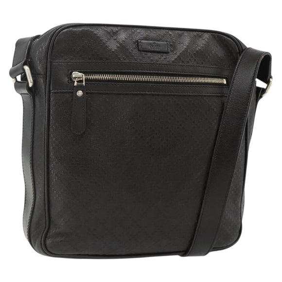 GUCCI Diamante Shoulder Bag Leather Dark Brown Silver 201448 Auth BA12291A