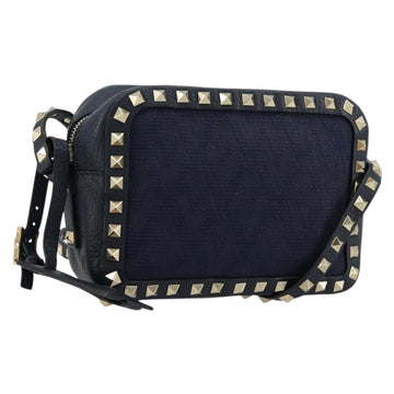 VALENTINO Rock Studs Shoulder Bag Leather Navy Gold Auth BA12296A