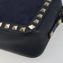 VALENTINO Rock Studs Shoulder Bag Leather Navy Gold Auth BA12296A-9