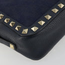 VALENTINO Rock Studs Shoulder Bag Leather Navy Gold Auth BA12296A-14