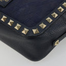 VALENTINO Rock Studs Shoulder Bag Leather Navy Gold Auth BA12296A-15