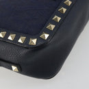 VALENTINO Rock Studs Shoulder Bag Leather Navy Gold Auth BA12296A-16