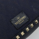 VALENTINO Rock Studs Shoulder Bag Leather Navy Gold Auth BA12296A-17