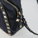 VALENTINO Rock Studs Shoulder Bag Leather Navy Gold Auth BA12296A-10