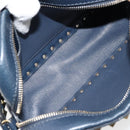 VALENTINO Rock Studs Shoulder Bag Leather Navy Gold Auth BA12296A-11