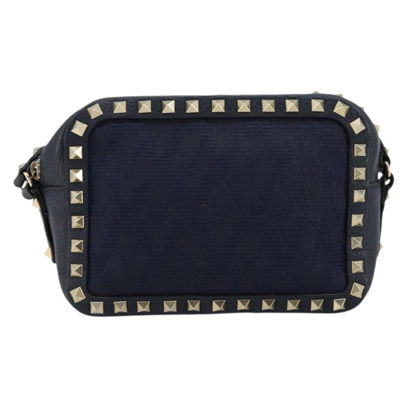 VALENTINO Rock Studs Shoulder Bag Leather Navy Gold Auth BA12296A