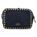 VALENTINO Rock Studs Shoulder Bag Leather Navy Gold Auth BA12296A-2