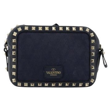 VALENTINO Rock Studs Shoulder Bag Leather Navy Gold Auth BA12296A - 0
