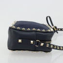 VALENTINO Rock Studs Shoulder Bag Leather Navy Gold Auth BA12296A-3