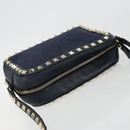 VALENTINO Rock Studs Shoulder Bag Leather Navy Gold Auth BA12296A-6