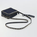 VALENTINO Rock Studs Shoulder Bag Leather Navy Gold Auth BA12296A-7