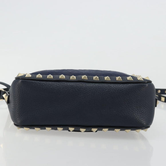 VALENTINO Rock Studs Shoulder Bag Leather Navy Gold Auth BA12296A