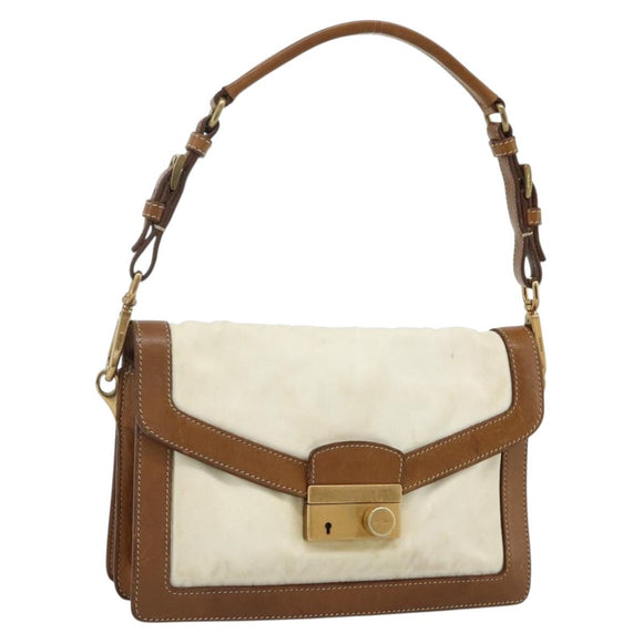 PRADA Shoulder Bag Nylon Ivory Gold Auth BA12301
