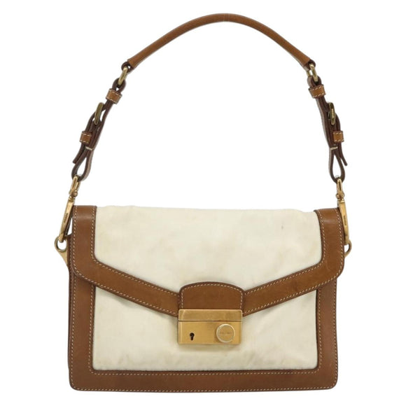 PRADA Shoulder Bag Nylon Ivory Gold Auth BA12301
