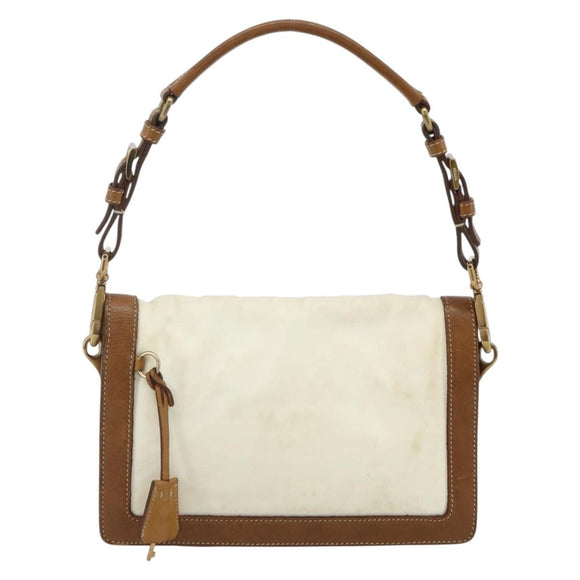 PRADA Shoulder Bag Nylon Ivory Gold Auth BA12301