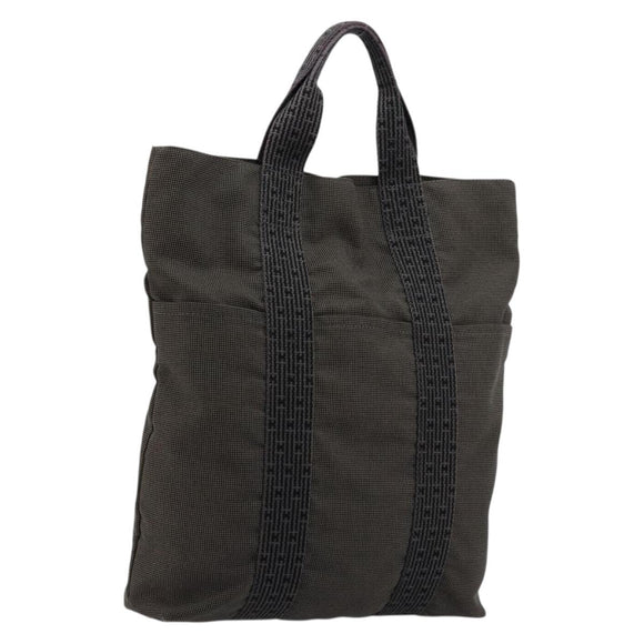HERMES Her Line Cabas Tote Bag Canvas Grau Silber Auth BA12303