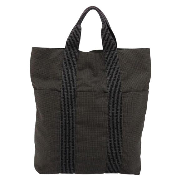 HERMES Her Line Cabas Tote Bag Canvas Gray Silver Auth BA12303