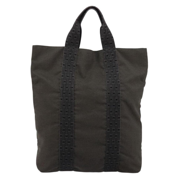 HERMES Her Line Cabas Tote Bag Canvas Gray Silver Auth BA12303