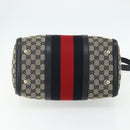 GUCCI GG Canvas Sherry Line Boston Bag 2way Navy Gold 247205 Auth BA12305-11