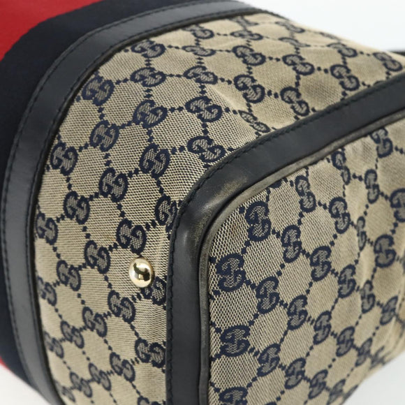GUCCI GG Canvas Sherry Line Boston Bag 2way Navy Gold 247205 Auth BA12305