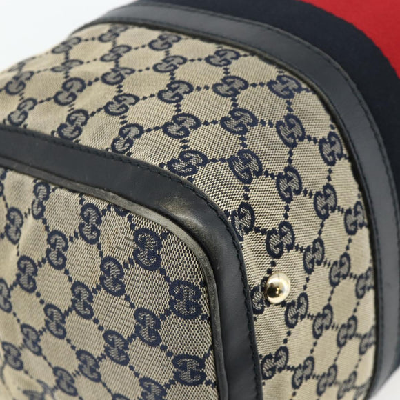 GUCCI GG Canvas Sherry Line Boston Bag 2way Navy Gold 247205 Auth BA12305