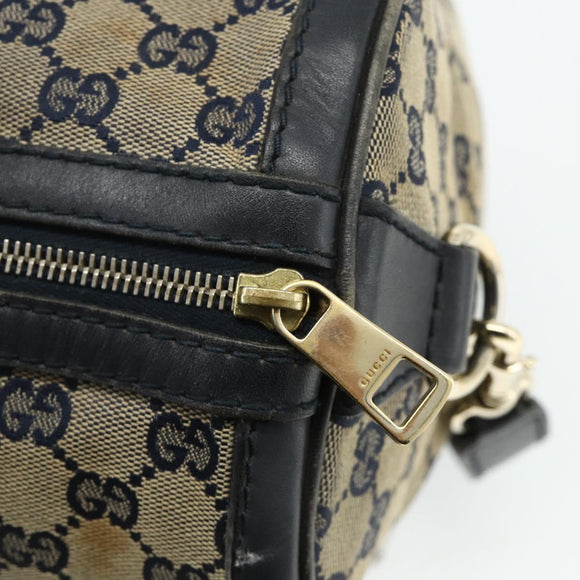 GUCCI GG Canvas Sherry Line Boston Bag 2way Navy Gold 247205 Auth BA12305