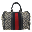 GUCCI GG Canvas Sherry Line Boston Bag 2way Navy Gold 247205 Auth BA12305-2