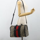 GUCCI GG Canvas Sherry Line Boston Bag 2way Navy Gold 247205 Auth BA12305-24