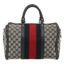GUCCI GG Canvas Sherry Line Boston Bag 2way Navy Gold 247205 Auth BA12305-3