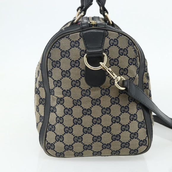 GUCCI GG Canvas Sherry Line Boston Bag 2way Navy Gold 247205 Auth BA12305