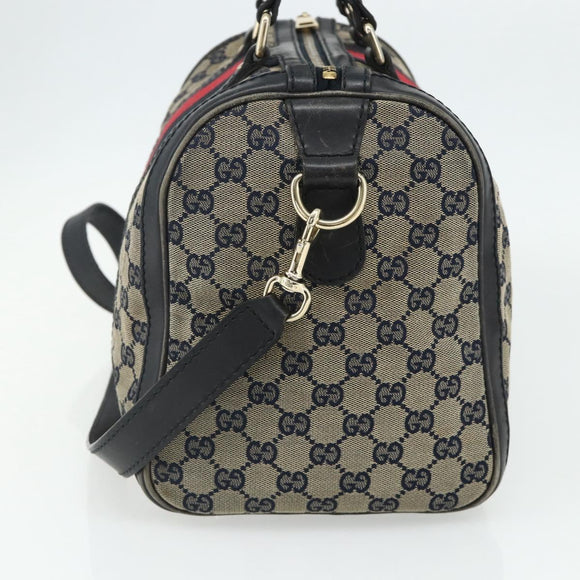 GUCCI GG Canvas Sherry Line Boston Bag 2way Navy Gold 247205 Auth BA12305