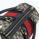 GUCCI GG Canvas Sherry Line Boston Bag 2way Navy Gold 247205 Auth BA12305-6