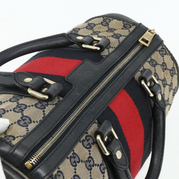 GUCCI GG Canvas Sherry Line Boston Bag 2way Navy Gold 247205 Auth BA12305