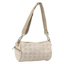CHANEL New Travel Line Shoulder Bag Nylon Beige Silver CC Auth BA12317-1