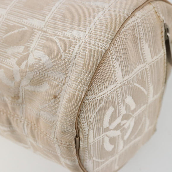 CHANEL New Travel Line Shoulder Bag Nylon Beige Silver CC Auth BA12317